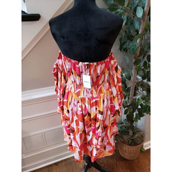 Forever 21 Fit & Flare Dress Women 0X Multi Pleated Off the Shoulder Bell Sleeve - Picture 4 of 16